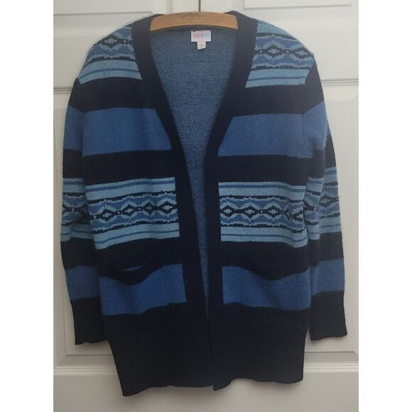LuLaRoe Womens XS Peyton Stripes Blue Colorway Cardigan Front Pockets Pre-Loved - Picture 2 of 7